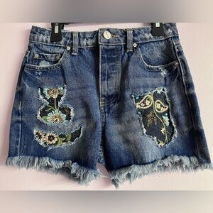 Women’s Distressed Denim CutOff Shorts, Size 0/23, Faded/Embroidered, Banjara